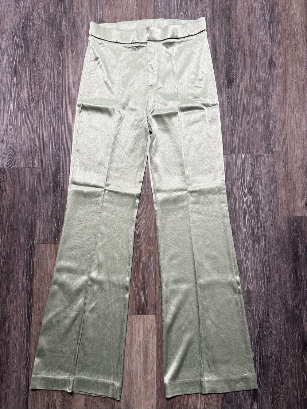 Zara Metallic Sage Green Wide-Leg Pants Fashion; Evening; Designer Inspired L